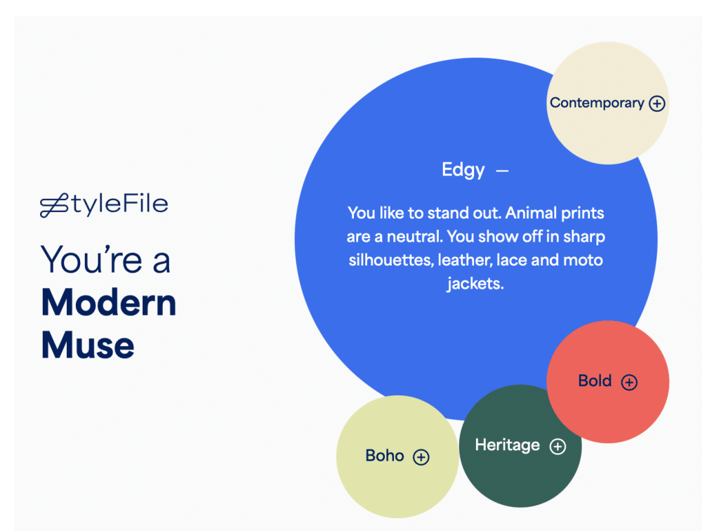 An example of Stitch Fix style quiz results.